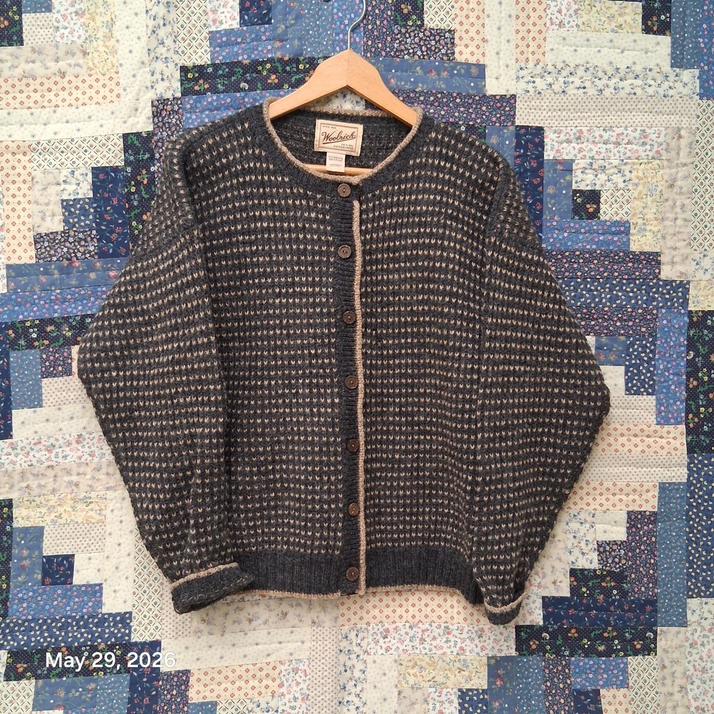 Woolrich Womens Oxford Cardigan Wool Sweater Size Medium Birdseye Knit